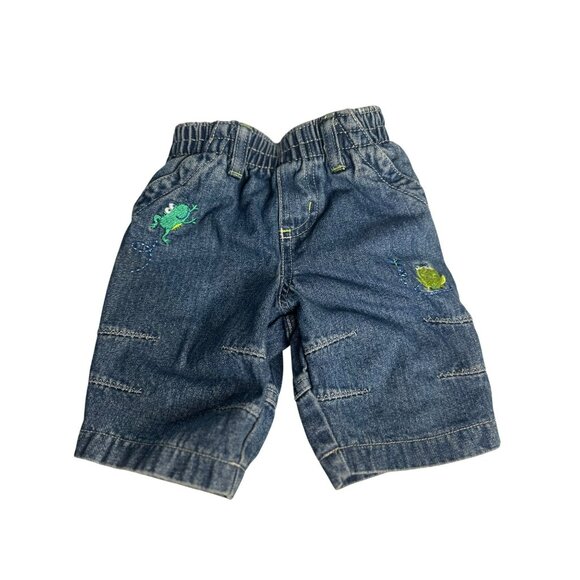 Vintage Koala-Kids Jean Denim Shorts Baby 0-3M – Embroidered Frog & Dragonfly - Picture 1 of 9